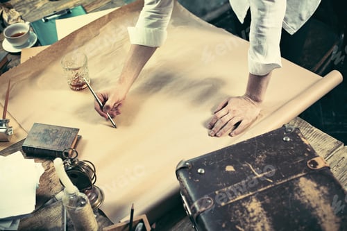 Preview: Architect Working On Drawing Table In Office