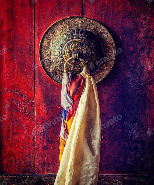 Preview: Door gates handle of Thiksey gompa Tibetan Buddhist monastery