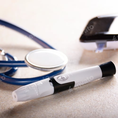 Preview: Personal blood glucose meter and lancet with stethoscope on the