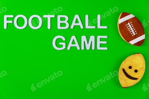 Preview: Text football game with cookies as a rugby ball.