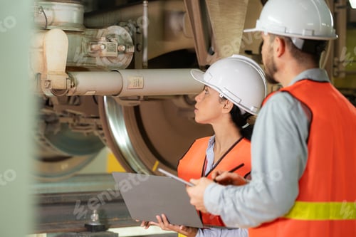Preview: Male and female engineers work together in an electric repair station.