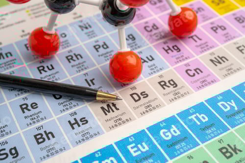 Preview: Molecules chemical on a periodic table background.