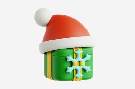 Preview: 3D Green Gift Box with Santa Hat & Snowflake