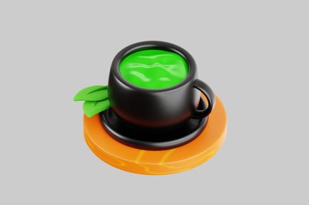 Preview: Black cup with green tea and leaf