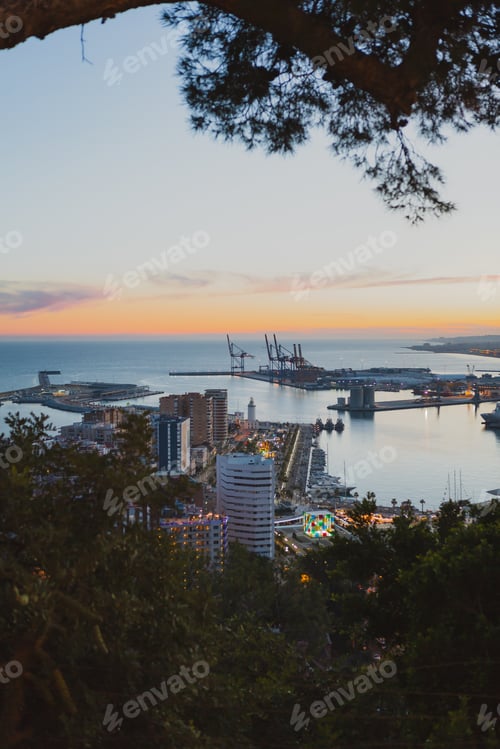 Preview: View of city and sea from hill
