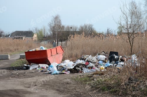 Preview: Garbage can is packed with garbage and waste. Untimely removal of garbage in populated areas
