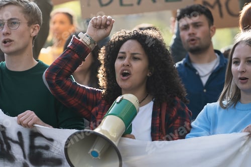 Preview: Student Activist Leading Protest with Megaphone