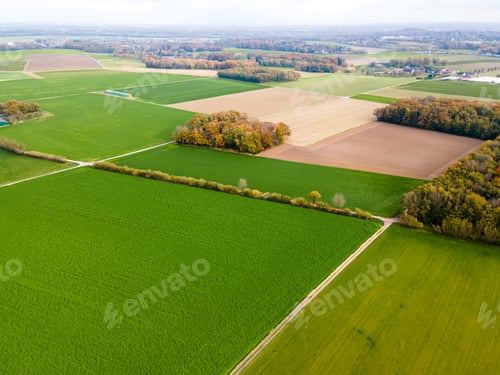 Preview: Aerial view of agricultural fields. fields at farmland. drone photo