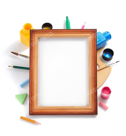 Preview: paint art supplies on white background