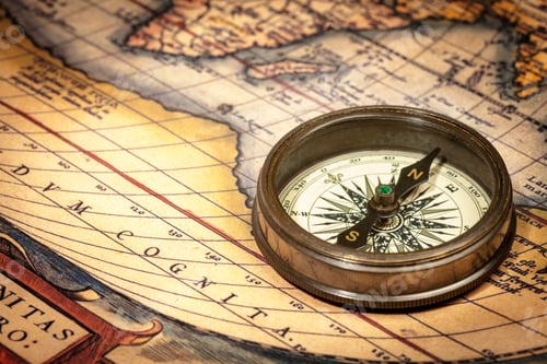 Preview: Old vintage compass on ancient map