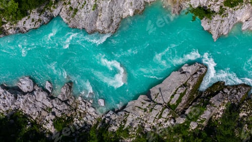Preview: Aerial drone view of Soca river in Slovenia at summer.