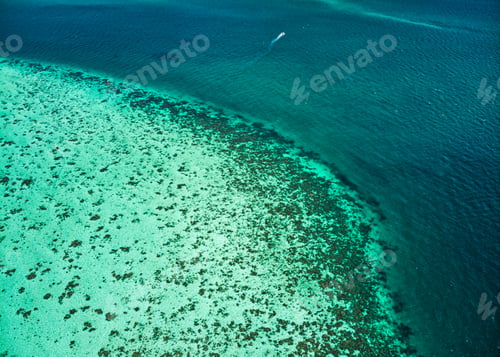 Preview: Above of Tropical emerald and blue sea with coral reef