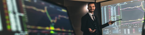 Preview: The businessman presents his project on screen.