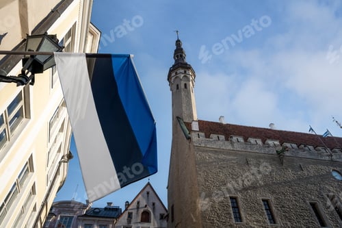 Preview: Tallinn Town Hall and Estonian Flag - Tallinn, Estonia