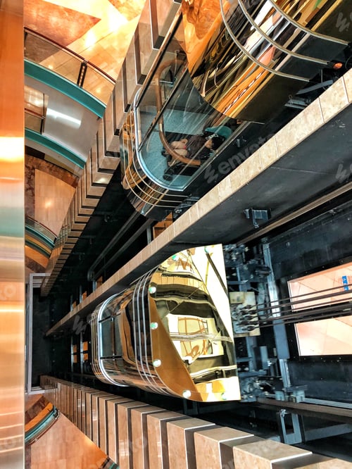 Preview: Going up and down the hotel lift-elevator at a high angle