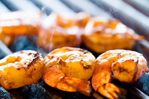 Grilled Shrimp on a Grill with Smoke