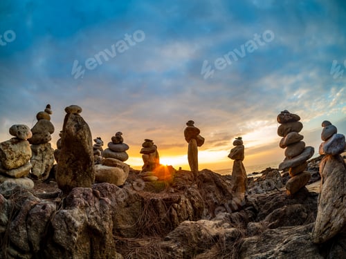 Preview: Zen stacked stones at the beach