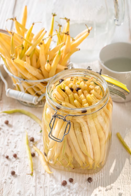 Preview: Homemade pickled green bean with allspice and salt.