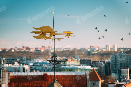 Preview: Tallinn, Estonia, Europe. Close Up Of Cock-rope Weather Vane On