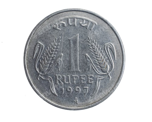 Preview: India one rupee coin on a white isolated background