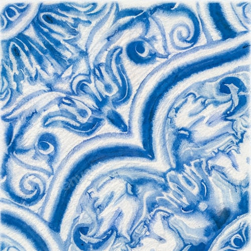 Preview: Watercolor illustration of portuguese ceramic tiles pattern