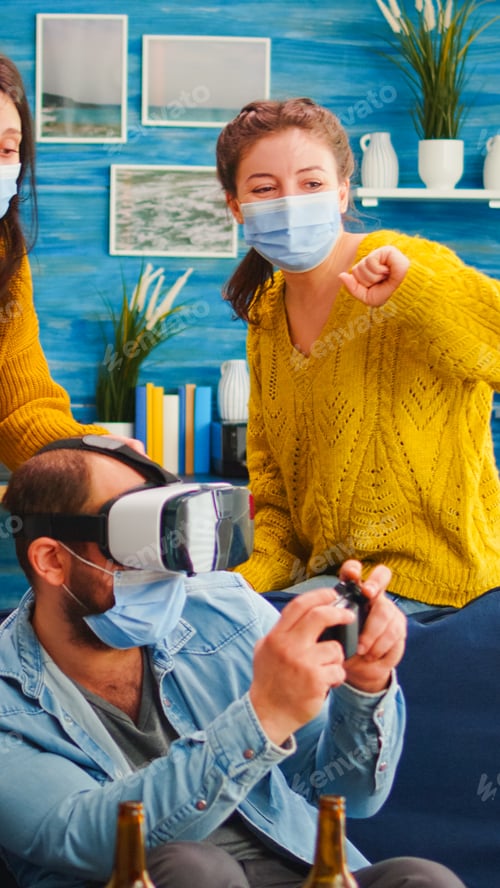 Preview: Diverse people playing video games using vr headset goggles