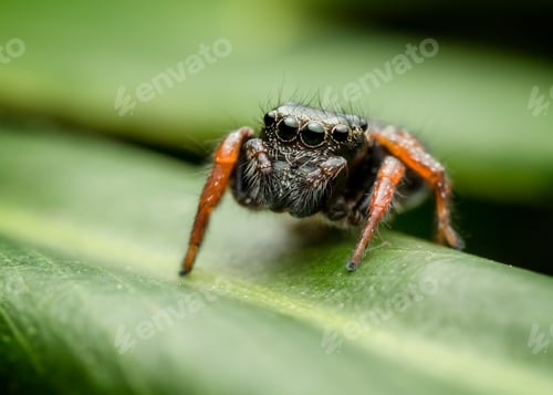 Preview: Jumping Spider Close-Up on Green Leaf