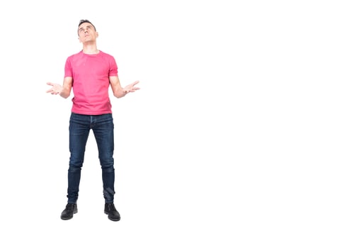 Preview: Lamenting man searching answers from god. White background