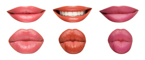 Preview: Beautiful female lips with bright makeup on white background, collage of photos