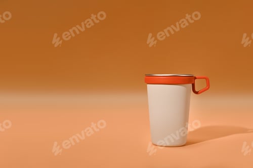 Preview: A travel cup with handle on orange background. Tumbler beverage container and Eco friendly lifestyle