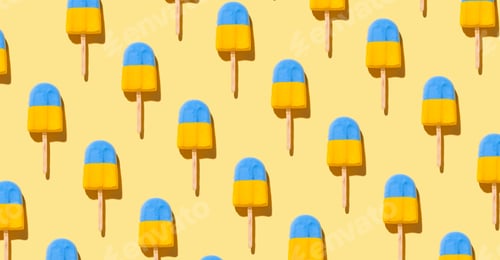 Preview: Summer pattern made with blue-yellow ice cream on bright light yellow background