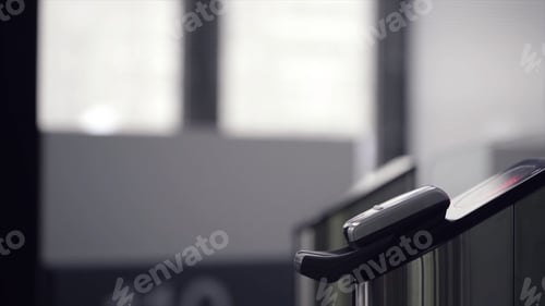 Preview: Close-up view of turnstile. Frame. Electronic access control system. Electronic access control