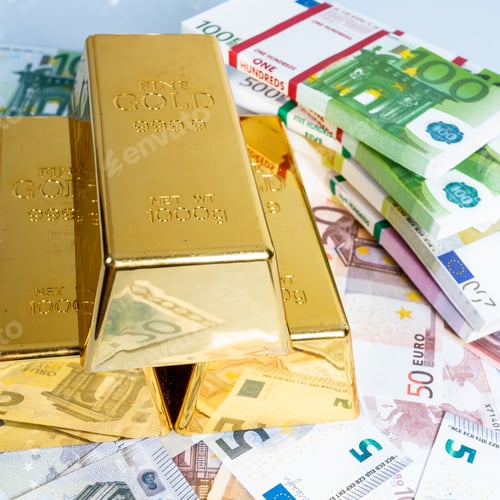 Preview: Gold Bullion with euro banknote background