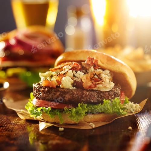 Preview: gourmet hamburger with bleu cheese and bacon