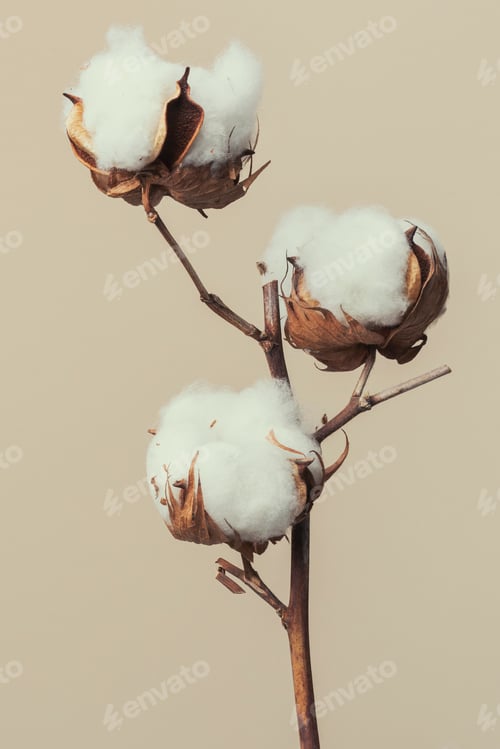 Preview: Dried fluffy cotton flower branch on a beige background