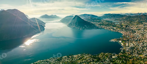 Preview: Lugano, Switzerland. Amazing view of the Swiss city, surrounded by lake and mountains.