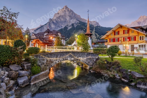 Preview: Kandersteg, Switzerland town view in the Berner Oberland