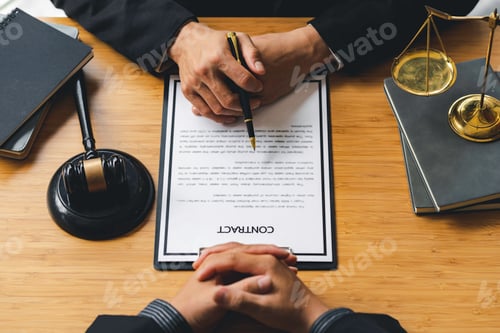 Preview: Attorney or judge sitting at the desk, listen. Businessman, business auditor, teacher, professor sea