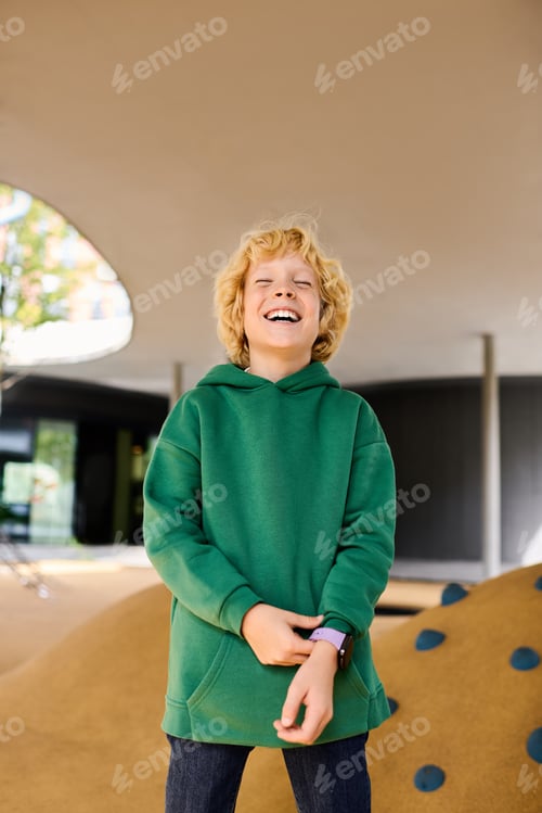 Preview: Joyful laughter of a child enjoying autumn playtime in a colorful setting