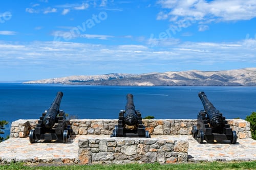 Preview: Old military canon on sea coast of adriatic sea in Senj, Croatia
