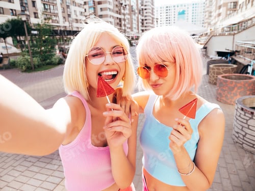Preview: Two young beautiful women posing outdoors