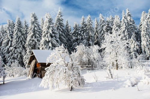 Preview: beautiful wooden house in a winter