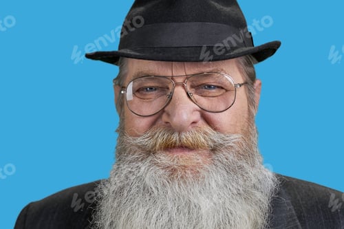 Preview: Close up face of senior long-bearded man.