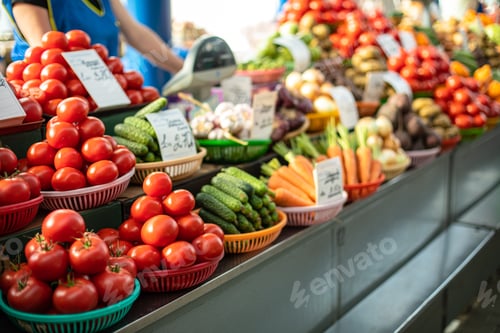 Preview: Beautiful picture of red and white tomatoes with a ot of vegetables sold on the market