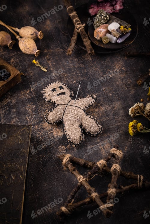 Preview: Voodoo doll. Black magic esoteric ritual.
