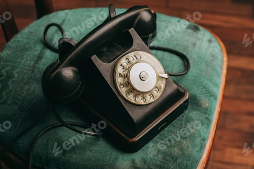 Preview: old retro telephone on chair technology antique classic style
