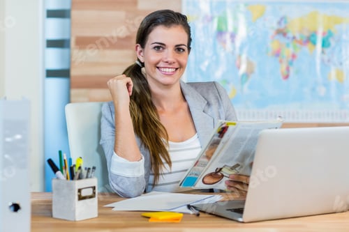 Preview: Pretty Travel Agent Reading Magazine In The Office