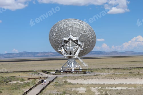 Preview: View of the large radio telescope in the field near Socorro on a sunny day, New Mexico
