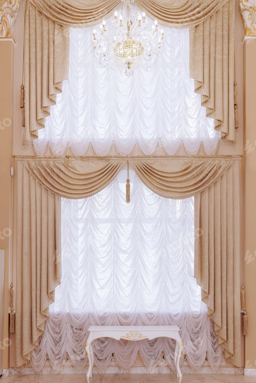 Preview: Dressed window with curtains in luxury home