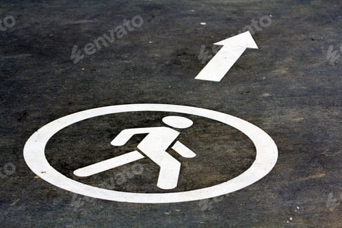 Preview: Walk way sign on the asphalt road surface